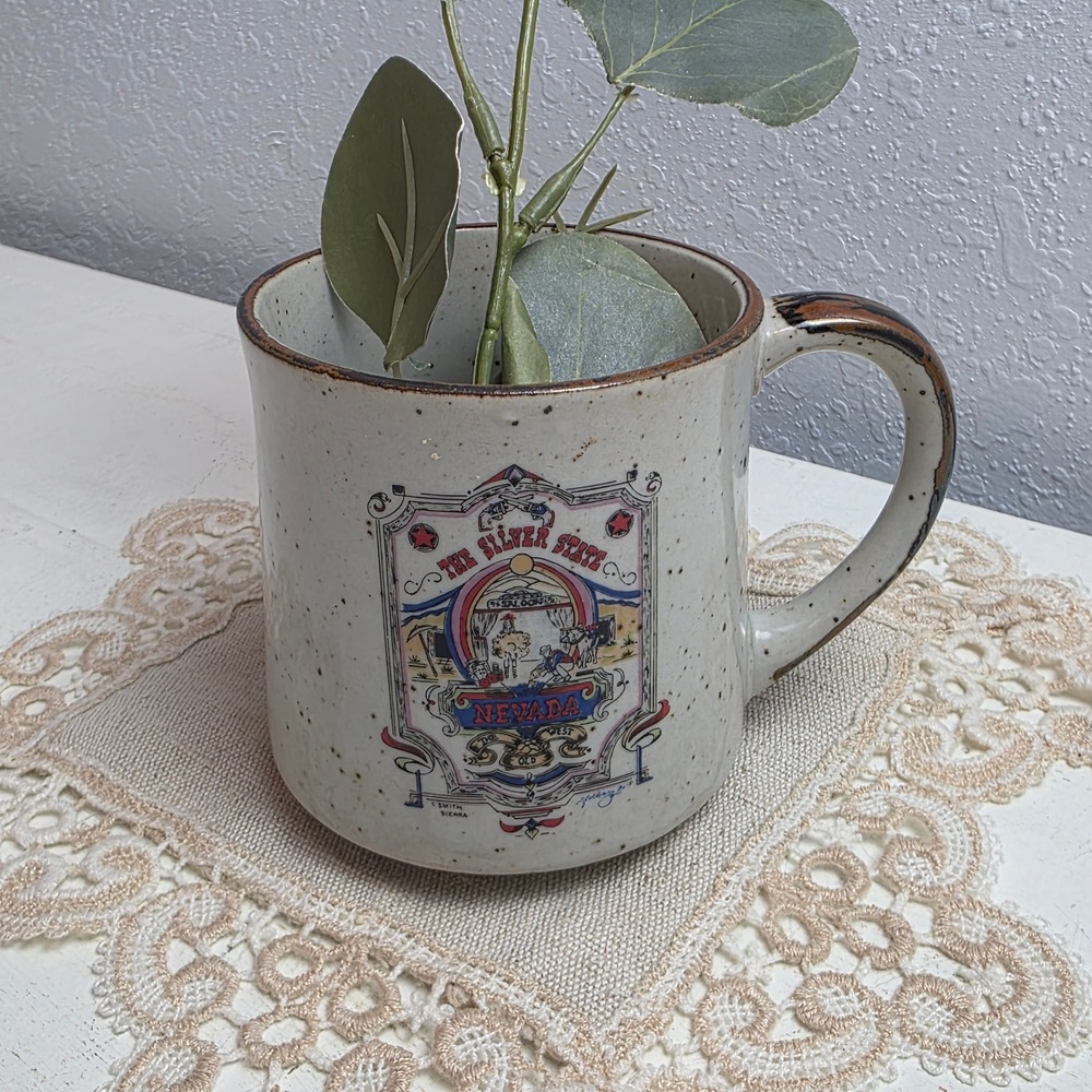 Vintage Nevada The Silver State Retro Ceramic Speckled‎ Mug C Smith Sierra Art